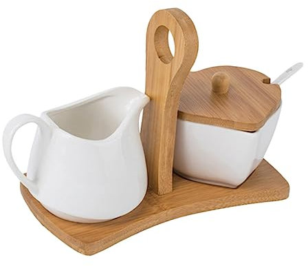 Amosfun Pot à Lait Et Sucre Céramique Avec Plateau Et Cuillère Récipient De Rangement Pour Cuisine Pot Assaisonnement Blanc Simple Et Élégant