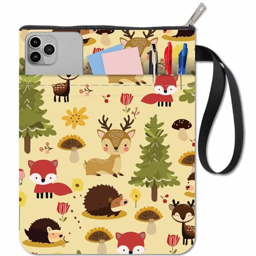 craspire Wald Buchhülle Mit Reißverschluss Und Zusätzlicher Hülle Rechteckiger Stoff Igel Fuchs Hirsch Tier Hardcover Waschbare Tasche Hülle Für Taschenbücher Notizbuch Buch Waschbarer Stoff