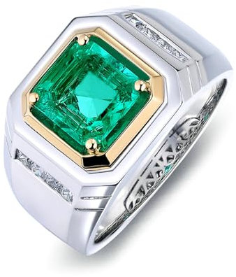Beydodo Eheringe Herren Einzeln, Ring Weißgold 585 Siegelring mit 2.2ct Erstellter Smaragd Hochzeit Ringe Männer Nickelfrei Große 56 (17.8)