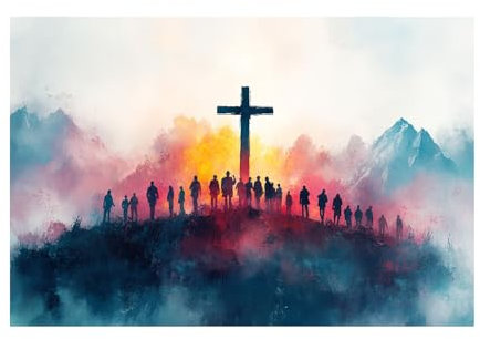WQBQKKX Wandkunst auf Leinwand Jesus, Aquarell-Kreuz Jesus Bild Jesus Poster Gemälde Bildern für Wand, Heimdekoration - 50x70cm Ungerahmt(Blau)