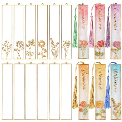LET'S RESIN 12pcs Bookmark Bezels for Resin with Tassels, UV Resin Molds for DIY Bookmarks, Metal Bookmark Bezels Bulk for Craft Supplies & Wind Chime Accessories (Tape Not Included)