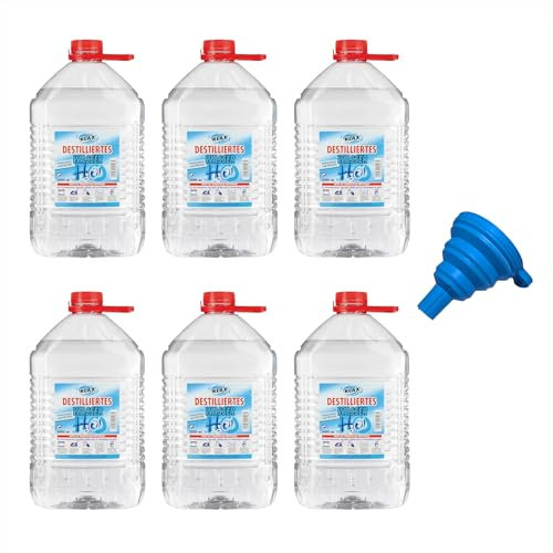 30 Liter destilliertes Wasser (6x5 Liter Kanister) + 1 Trichter (Silikon)