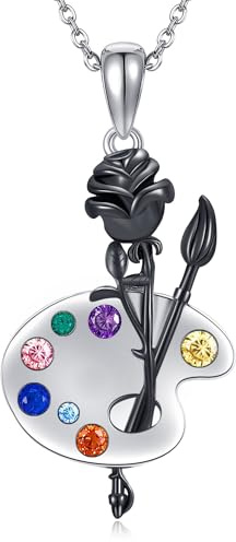 DAYLINLOVE Cadeau d'artiste en argent sterling 925 - Pendentif rose noire - Cadeau pour femme - Peintre - Amateurs d'art, Argent sterling, Pas de gemme