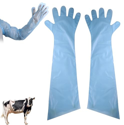Syylqyr 50 Pcs Blue Long Arm Waterproof Gloves, Durable Lambing Gloves, 85cm Arm Length, Ideal for Animal Handling, Industrial Cleaning, Wet Tasks