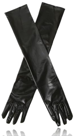 KWKPR Damen Lange Look Leder-Optik Handschuhe Abendhandschuhe, Lange Schwarze, Damen Elegant Handschuhe, für Halloweenkarneval Party Ball Opera Abschlussfeiern Hochzeiten