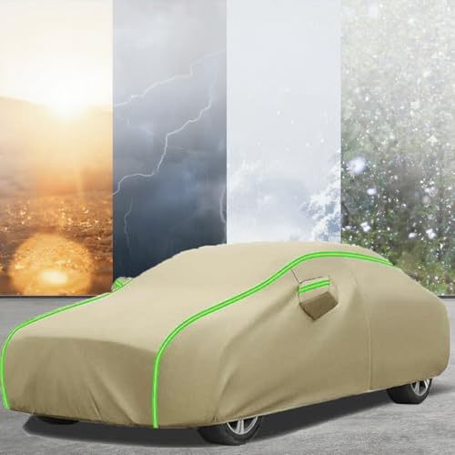 Light Waterproof Car Cover for Mini Cooper 3 Doors 2000-2022,Car Cover Outdoor with Reflective Strips,All-Weather Protection Rain/Snow/Windproof,Door Opening Design,with Storage Bag,Khaki