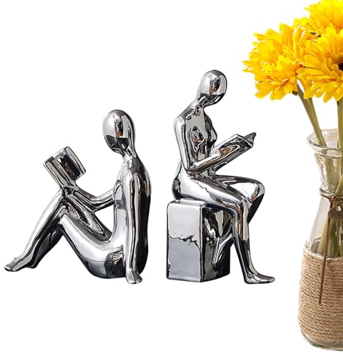 Serre-Livres Livre décoratif pour la décoration d'intérieur, 2 x Abstract Statue Design Book | Rangement de livres en céramique non glissants