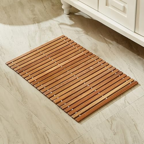 Organizedlife Badematte Holz, Teakholz rutschfest Badvorleger, Duschmatte, Holzduschmatte, Badezimmerteppich, Dusch Vorleger, Stabmuster (40 x 60 cm)