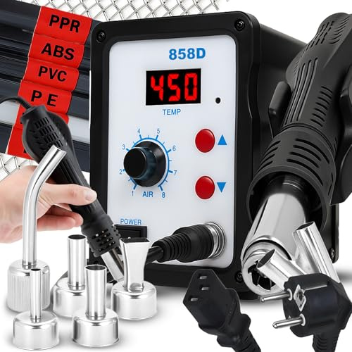 Retoo Heißluft Lötstation 800W, Temperatur Einstellbar 100-480°C, Entlötkolben, 120 l/min Luftleistung, Bürstenloser Motor, 7 Düsen, LED-Display, Temperaturkalibrierung, Lötset mit 2x Netz & Ständer