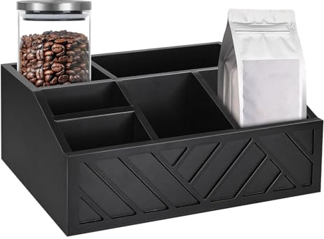 Lembeauty Organizador De Encimera Para Café | Soporte De Cápsulas De Madera Para Encimera,Caja De Almacenamiento Multifuncional Con Divisores, Accesorios De Cocina Para Hogar Residencia Sala De