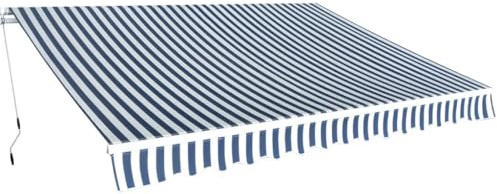 Tenda da Sole a Braccio 350 cm, Blu/Bianco, Tessuto Poliestere 270g/m² con Rivestimento PU, Struttura in Alluminio Rinforzato, per Giardino Balcone Terrazzo, Con Staffe e Manovella