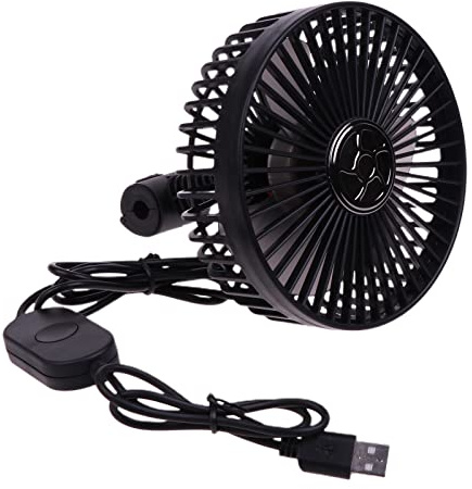 Zuoeay Ventilador de coche sin escobillas alimentado por USB, ventilador grande de tres velocidades para parte trasera de coche, camión, autobús, ventiladores alimentados por USB, clip portátil