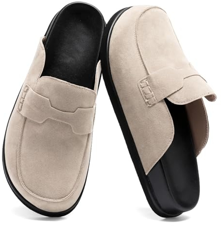 Zuecos de gamuza para mujer, plataforma cómoda, sin espalda, puntera cerrada, antideslizantes, mocasines casuales, Begie, 38 EU