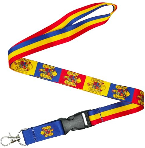 Tigoli Romania Flag Lanyard – Tricolour Red, Yellow & Blue Neck Strap with National Emblem – 57cm Premium Polyester Lanyard with Quick Release Buckle & Metal Swivel Hook for Keys, Passes & ID Badges