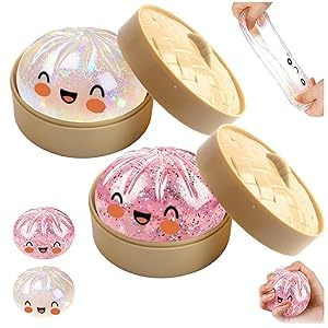 Gigante Glitter Squeeze Ravioli Fidget Toy, Palla Antistress Gigante Misteriosa, Giocattolo Antistress Con Vaporiera Per Bambini Adulti（Rosa+Trasparente）
