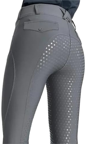 YGMNQAL Pantalones De Equitación Silicona Negros con Asiento Completo For Mujer, Mallas For Montar A Caballo, Ropa Ecuestre(Grey,S)