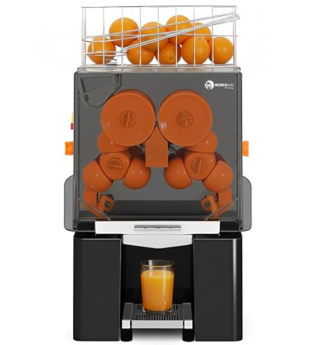 Exprimidor de naranjas automático industrial WORLDMAI para hostelería. Exprimidora profesional de zumos cítricos para bar, cafetería y supermercado.