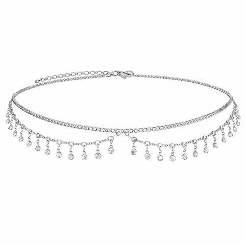 JILLICK Double-Layered Gold Waist Chain With Rhinestones & Dangling Beads - Adjustable Layered Harness For Women, Ideal Accessory For Dresses, Bikinis, Beachwear, Festivals And Holiday