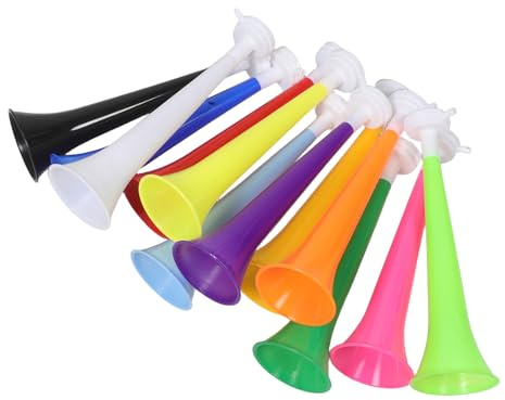 Veemoon Lot de 12 Trompettes de Stade en Plastique 28 Cm, Accessoires Multicolores pour Supporters Sportifs, Générateur de Bruit Football pour Événements et Fêtes de Couleur Aléatoire