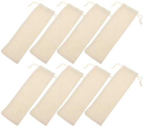EXAOMBLE Astuccio per Posate, Sacchetto Chiusura a Coulisse, Cotone Beige, 10 Pezzi, Porta Posate per Viaggio e Barbecue
