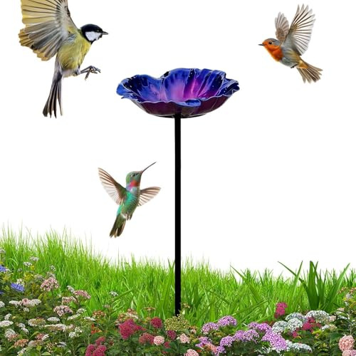 Baño De Pájaros Resistente A La Intemperie, Diseño De Pétalos Reflectantes, | Fuente avícola 65 cm altura En jardín, balcón, barandilla, suelo, piscina, ventana, terraza, pati