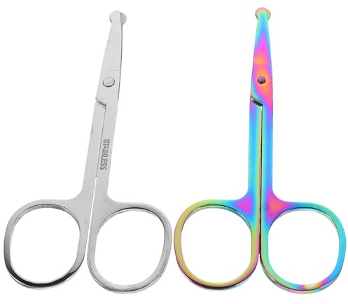 HAKIDZEL 2 Tijeras Pequeñas de Acero Inoxidable para Recortar Vello Nasal y Cejas, Herramienta Profesional Uso en Casa, Pack de 2 Piezas Punta Redondeada