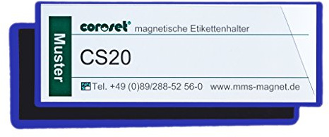 Magnetische Etikettenhalter / Etikettenträger / Etikettenhüllen / Einstecktaschen für Papieretiketten, blau (100 St., 97 x 30 mm)
