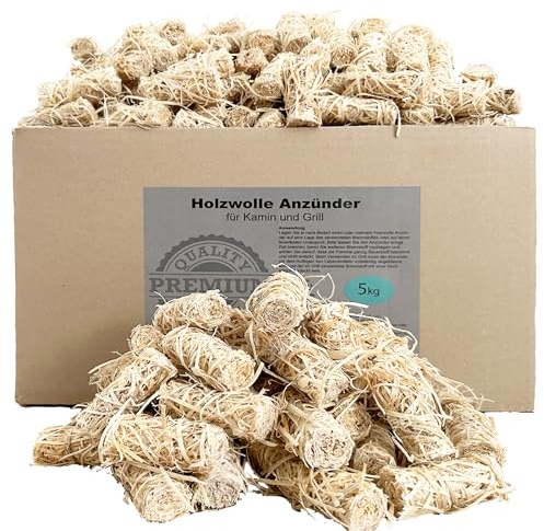 5 kg Öko Kaminanzünder (ca. 400 Stck) Grillanzünder inkl. XXL Powerstick Anzündwolle Holzwolle Anzünder Zündwolle