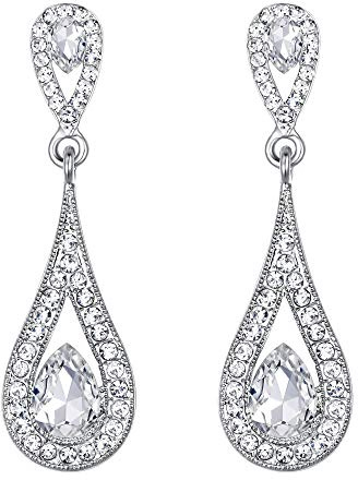 EVER FAITH Ohrclips Damen österreichischen Kristall Braut Luxus 2 Teardrop Hochzeit Clip-On Ohrringe klar Silber-Ton