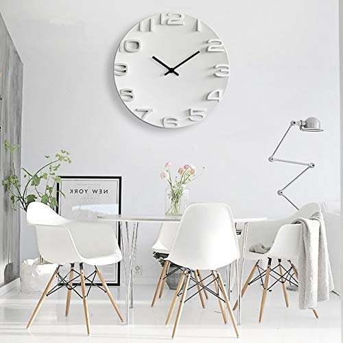dongzhifeng Orologio da parete, orologio da parete 3d, introduzione nordica, grande orologio, camera da letto digitale, grande parete, decorazione della casa, silenzioso, 14 pollici nero bianco