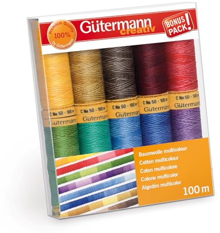 Gütermann creativ Nähfaden-Set mit 10 Spulen Baumwolle 100 m in verschiedenen Multicolour-Farben