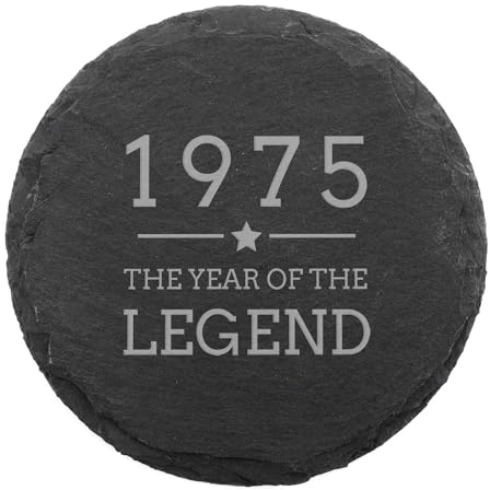 Engraved Natural Slate Coaster - 1975 The Year Of The Legend Coaster Gift | Women and Mens Gift Ideas | 50th Birthday Gifts for Men and Women | Thoughtful Keepsake Presents | Dust and Things