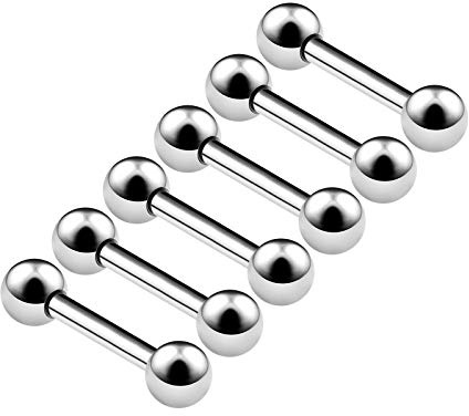 6 Stück, Edelstahl, eloxiert, gerader Barbell, Kugel, Eyebrow, Daith Cartilage, Ohrring, Tragus, Legierter Stahl, N/A