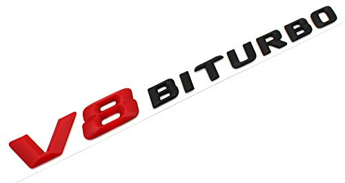 VmG-Store 3D Emblem V8 Biturbo Schriftzug Kunststoff mit Schaumstoff-Kleberückseite Badge (Rot/Schwarz Matt)