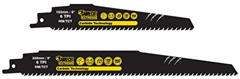 SabreCut SCRSHMK1 Lot de 2 lames de scie sabre en carbure de tungstène 152 mm 228 mm 6 TPI S940HM S1140HM pour brique, plastique et métal, coupe droite, compatible avec Bosch, Dewalt, Makita, etc.
