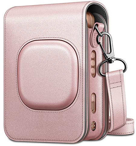FINTIE Étui Housse Compatible avec Fujifilm Instax Mini LiPlay | Sac de Caméra Caméra Pochette avec Bandoulière Amovible, Or Rose