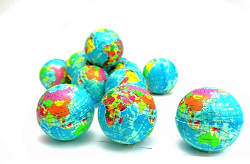 STUWU 12X FERNWEH Ball Globus Weltkarte Weltkugel Squezzer Stressball Antistressball Streßball Knautschball Wutball Knetball Grimassenball 6cm