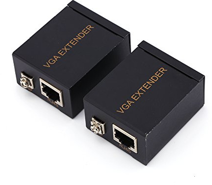 Plyisty Extensor VGA, Adaptador Repetidor Extensor de Señal VGA RJ45 de 60 m / 200 pies sobre Adaptador Ethernet CAT-5/6 (Transmisor y Receptor)