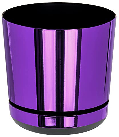 KORAD Purple mirror effect plastic round indoor flowerpot with saucer and drainage holes small (height: 21 cm - 18.8 inches) inches -