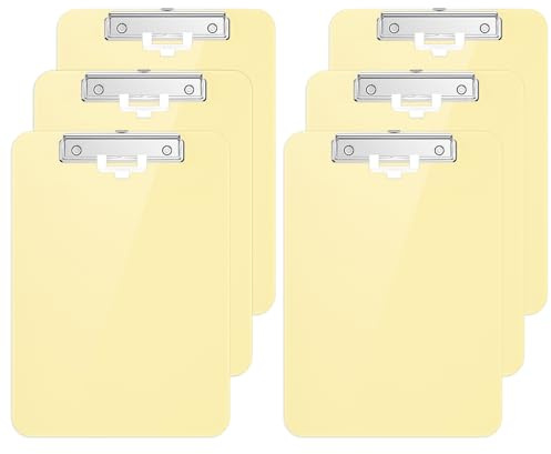 Hnogri Lot de 6 presse-papiers en plastique format A4 standard Plastique dur, Clipboard A4 dessin de mode, Planchettes à pince et porte-formulaires, Clipboard taille 31.5 x 22.5 cm, Jaune