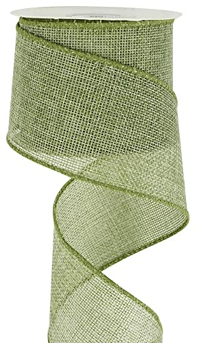 HUIHUANG Spring Green Wired Burlap Edge Ribbon Moss Green Jute 2.5 inch x 10 Yard for Big Bow, Wreaths, Tree Decoration. Gift Wrapping, Swags, DIY Crafts