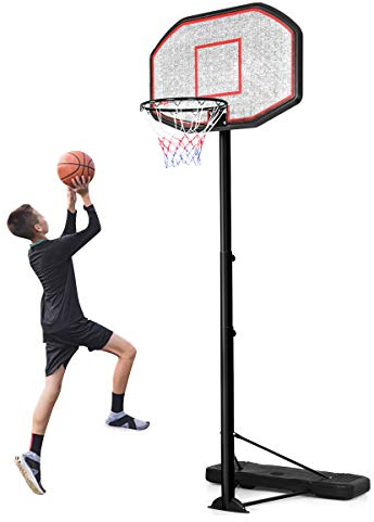 RELAX4LIFE Basketballständer höhenverstellbar 2,02-3,05 M, Basketballanlage mit Ständer, Basketballkorb für Kinder & Erwachsene, Rollbar für Indoor & Outdoor, befüllbar mit Wasser & Sand, Schwarz