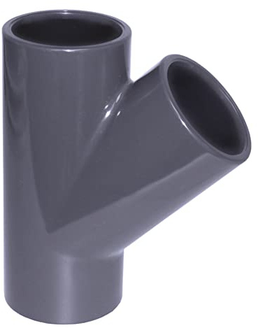 POWERHAUS24 PVC T-Stück 45 Grad mit Klebemuffen für 50 mm Rohrleitungen, PN10, EN 1452, ohne Weichmacherzusatz