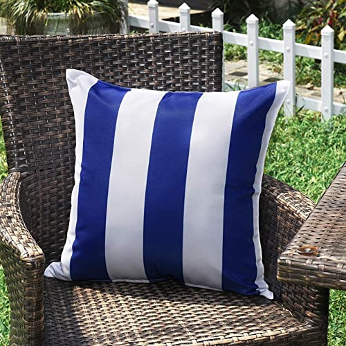 SK Studio 2 Stück Outdoor Kissen Wetterfest Wellen Gestreift Kissenbezug Sofakissen Dekorativ für Garten Sofa Wohnzimmer Bett Streifen Blau, 45x45cm