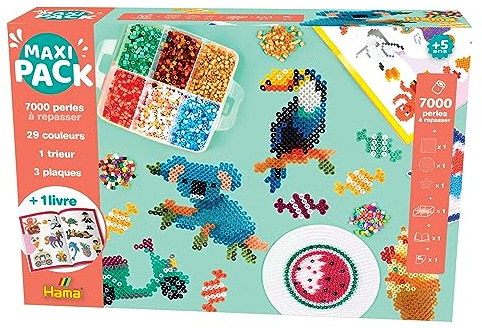 Hama – Coffret perles à repasser midi – 7000 perles 30 couleurs – 3 plaques, trieur et modèles – Loisirs créatifs enfants dès 5 ans