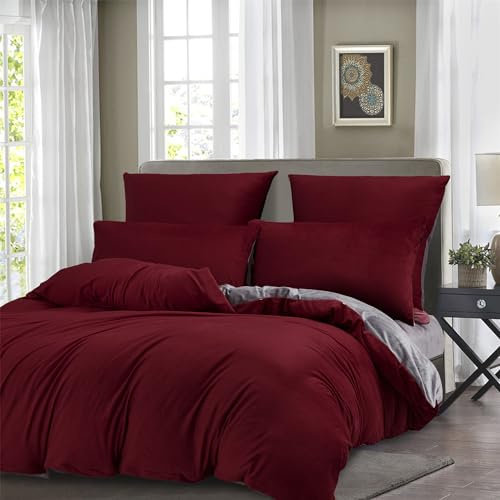 Boqingzhu Biber Bettwäsche 135x200cm Plüsch Rot Weinrot Grau Flanell Winter Warm Kuschelig Flauschig Wende Bettwäsche Teddy Fleece Samt Cashmere Touch Bettbezug 135x200cm