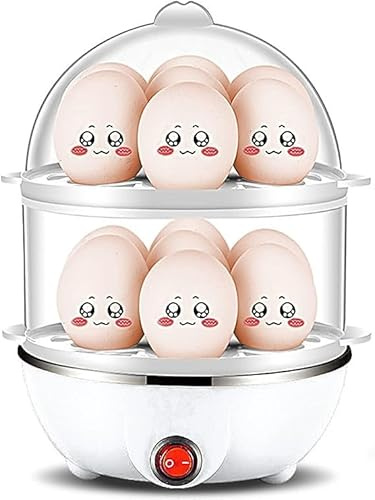 Rapid Egg Cooker, 14 Egg Capacity Electric Egg Cooker with Measuring Cup, Resistant PP Egg Boiler With Auto Shut-Off for Soft, Medium, Hard Boiled(U.S. Plug-White)