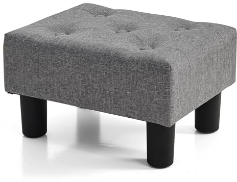BRIAN & DANY Small Foot Stool, Linen Foot Stools with Legs, Stable Small Footstool for Living Room, Grey