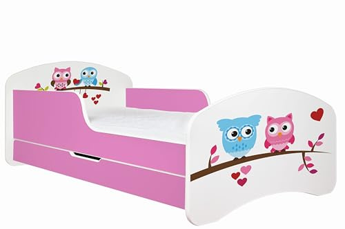 Happy Babies Kinderbett Happy Kinderbett mit Rausfallschutz und Bettschublade Bett für Mädchen 160x80 mit Matratze Weiß Rose Bett Prinzessin (Rose AM01)