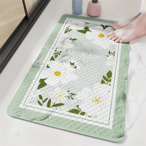 Morbuy 70x40cm Badewannenmatte Kinder rutschfest Maschinenwaschbar Duschmatte Antirutschmatte Badewanne Badematte mit Saugnäpfen, Starke Saugkraft (70x40cm,frische Blume)
